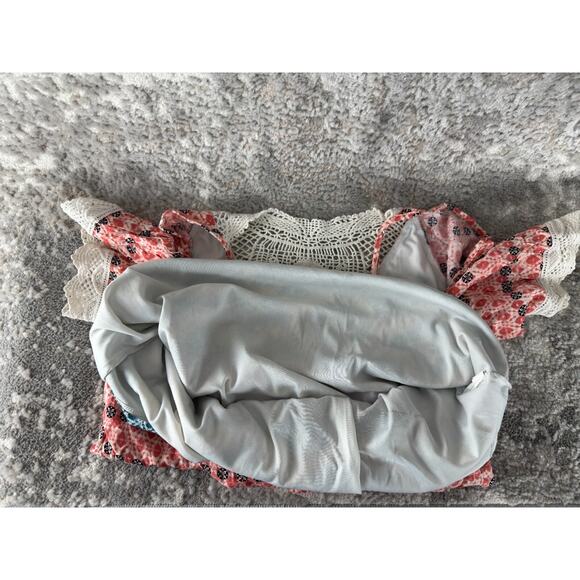 EyeShadow Size L Geometric Lace Cold Shoulder Dress Pink Short Sleeve Lined - Picture 7 of 10